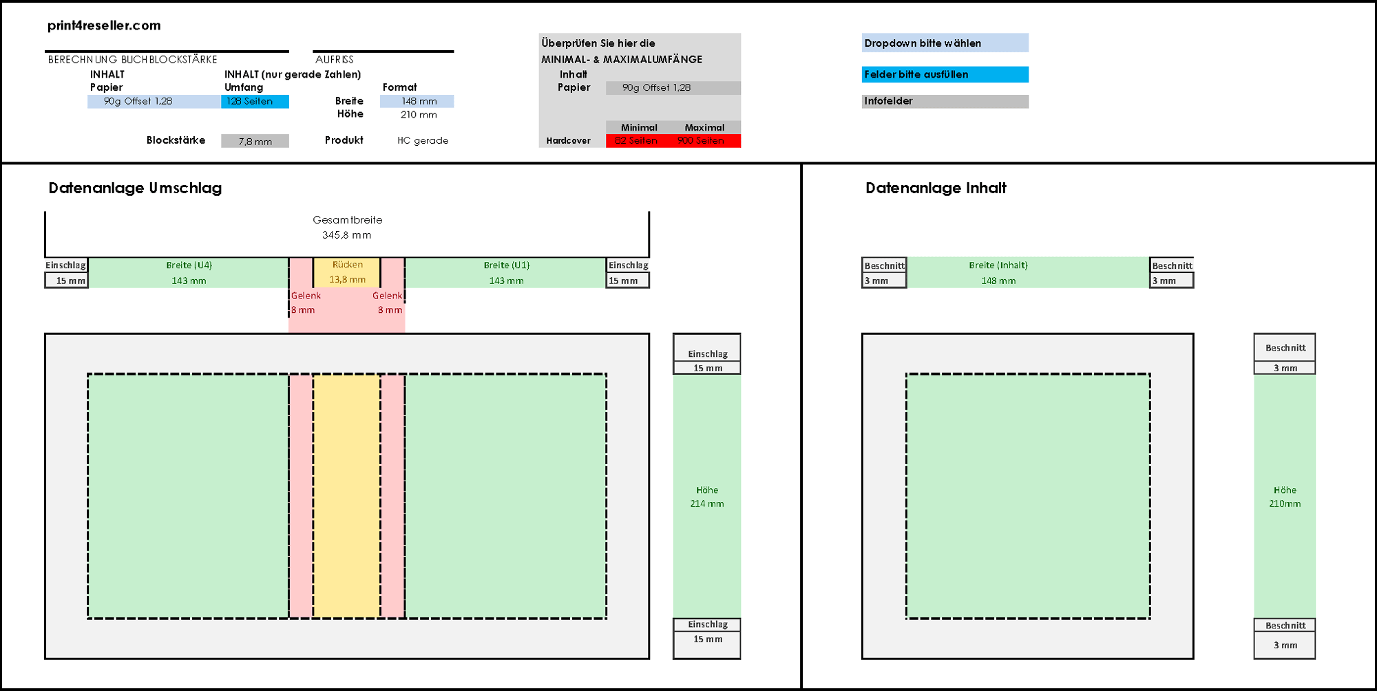 Buchblockst�rke f�r Hardcover berechnen